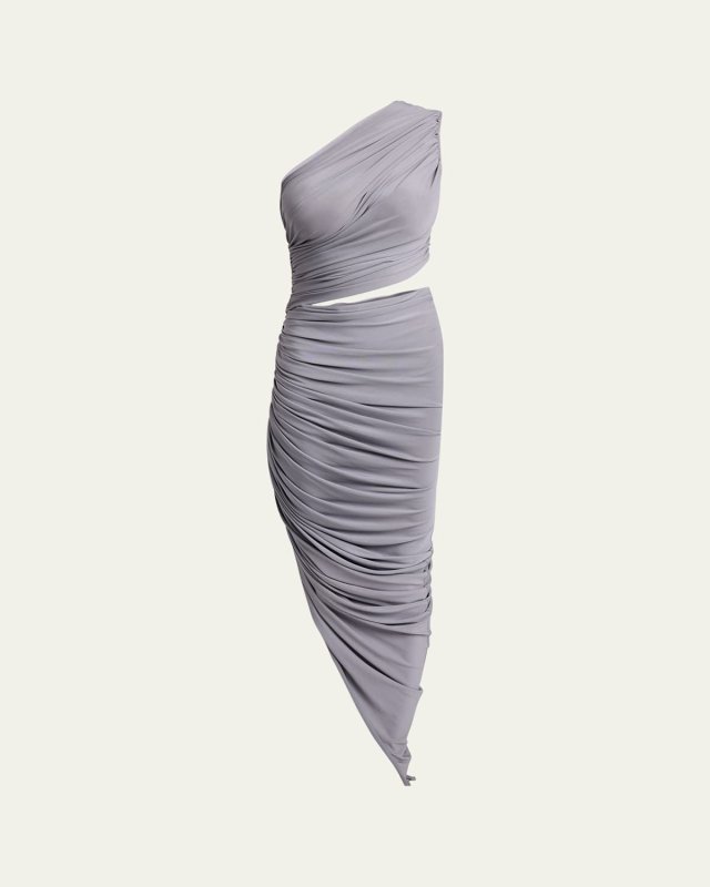Asymmetric Ruched Cutout Midi Dress